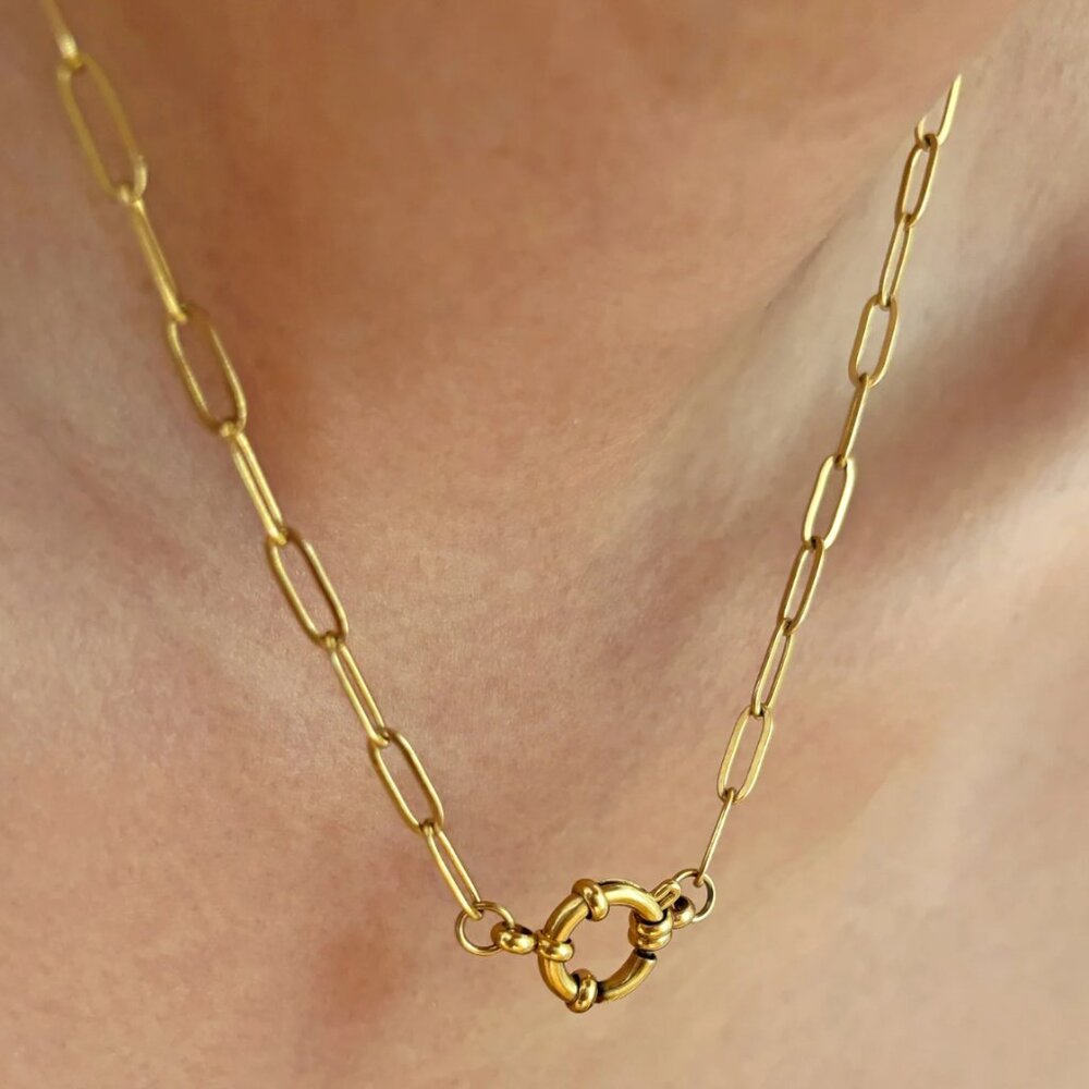 Charm Holder Paperclip Chain Necklace Gold Toggle Clasp Necklace Waterproof